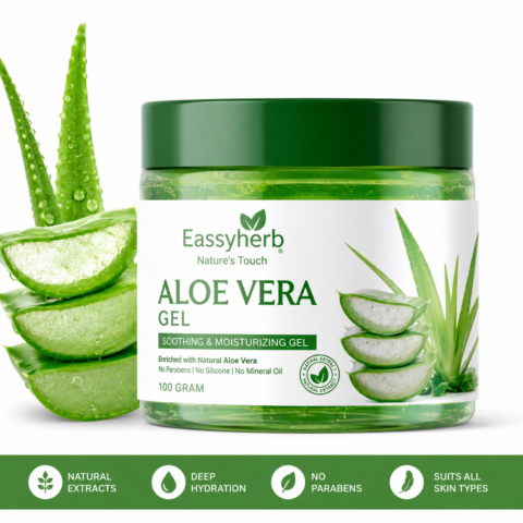 Eassyherb Aloe Vera Gel 100g | Natural Soothing & Moisturizing Face, Skin & Hair Gel