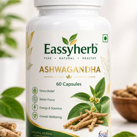Eassyherb Pure Ashwagandha Root Extract Capsules | Stress Relief & Vitality Support (60 Veg Capsules) - Image 1