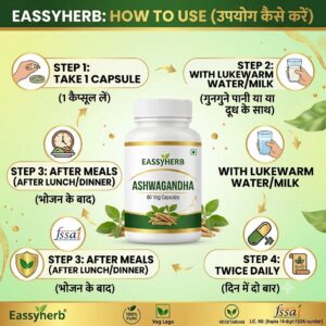 Eassyherb Pure Ashwagandha Root Extract Capsules | Stress Relief & Vitality Support (60 Veg Capsules) - Image 4