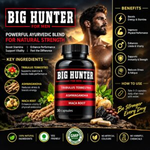 BIG HUNTER for Men – Ayurvedic Herbal Supplement with Tribulus, Ashwagandha & Maca Root (30 Capsules) - Image 1