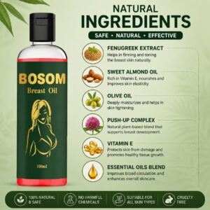 BOSOM Breast Massage Oil 100ml for Women | Natural Nourishing Body & Skin Care Oil - Image 3
