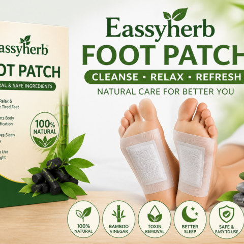 Eassyherb Natural Bamboo Vinegar Foot Patches | Overnight Herbal Detox & Foot Care (10 Patches / 5 Pairs)