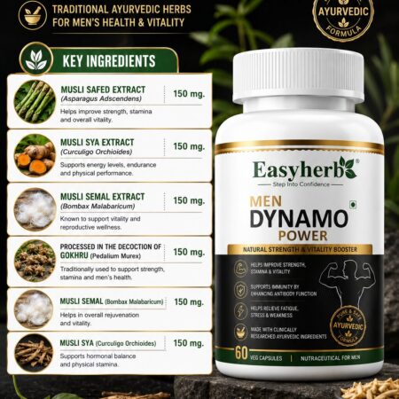 Eassyherb Men Dynamo Power Capsules | Musli & Gokhru Vitality Formula (60 Veg Capsules) - Image 2